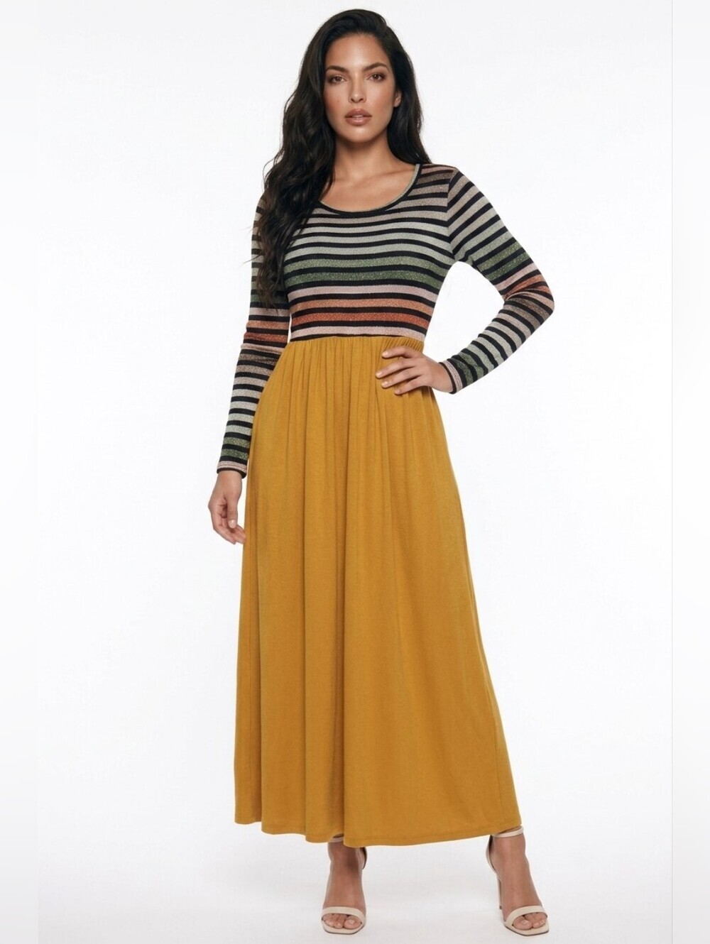 Reborn J Pullover Scoop Neck Long Sleeve Maxi Dress Black and GOLD Size M - Picture 2 of 6